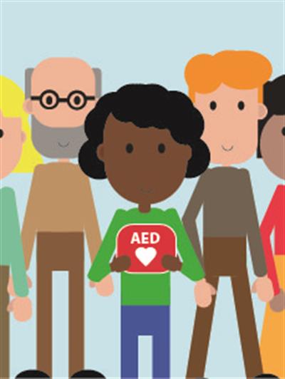 Animatie van mensen met een AED